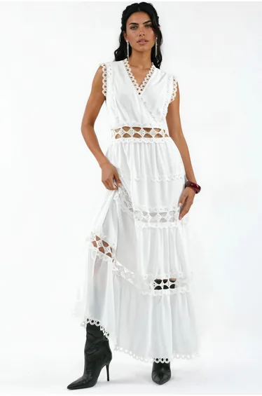 MSN Sleeveless Lace V-Neck Maxi Dress