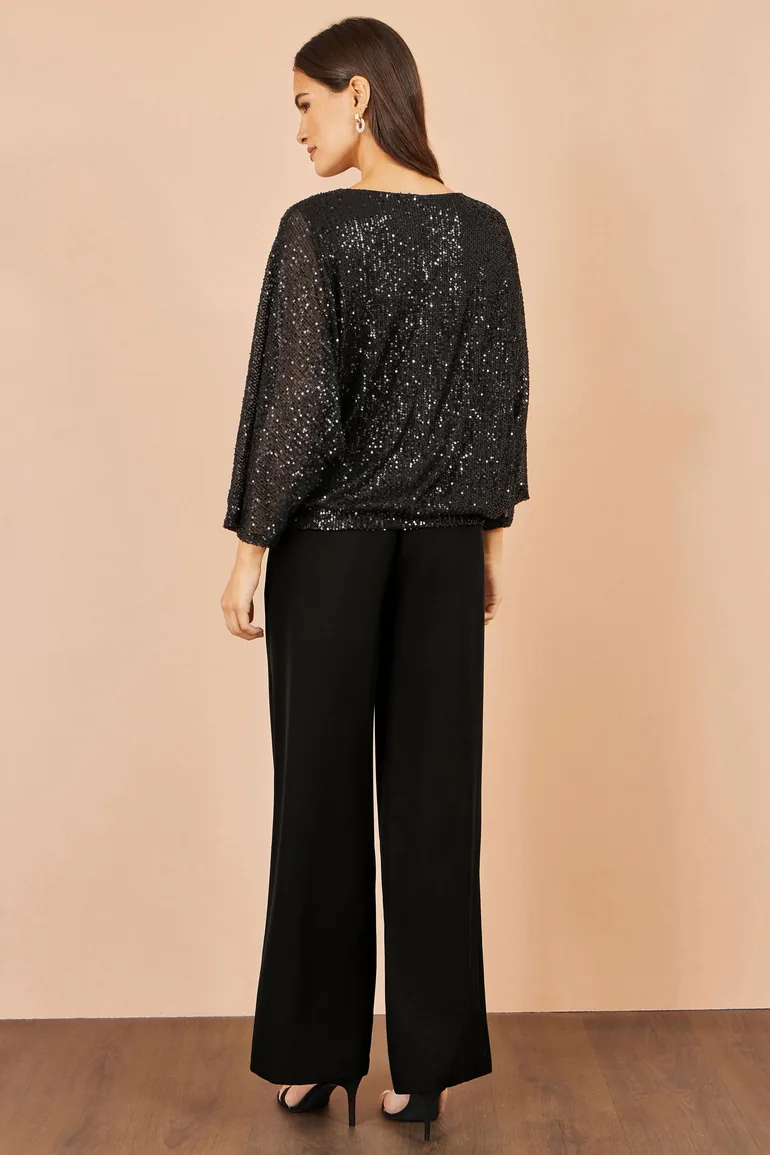 Yumi Black All Over Sequin Batwing Top - 4