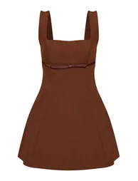 Premium Chocolate Woven Belt Detail Shift Dress - 4