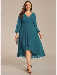 Plus Size Knee-Length Homecoming Cocktail Dresses With Long Sleeves - 4