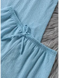 Blue Ruffle Trim Top and Shorts Pyjama Set - 3