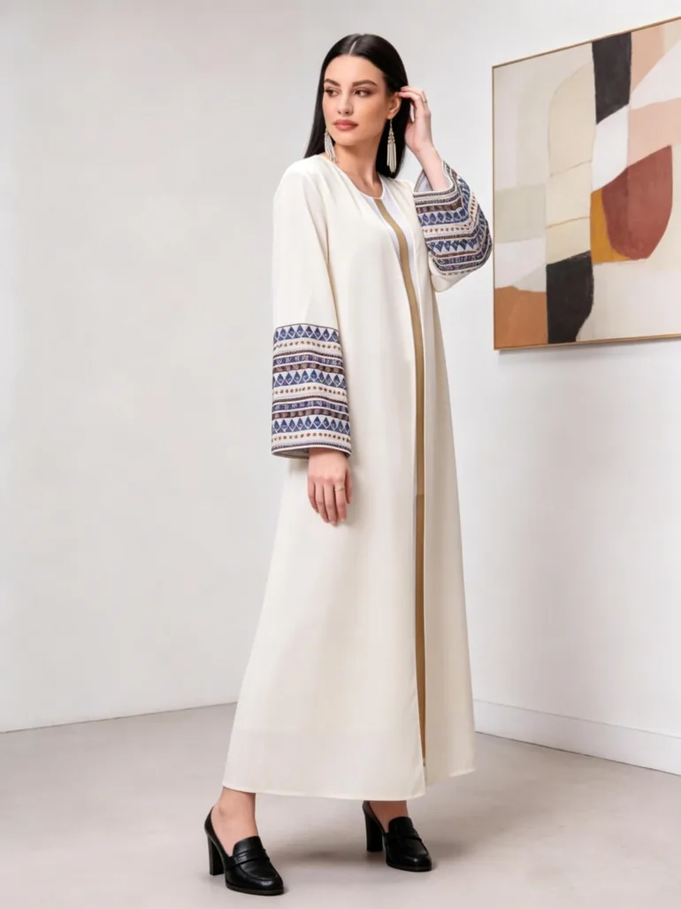Beige Graphic Print A-Line Jalabiya - 1