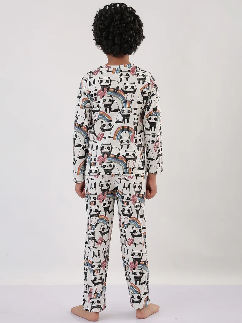Boys White All-Over Panda Print Long Sleeve T-Shirt and Pyjama Set - 2