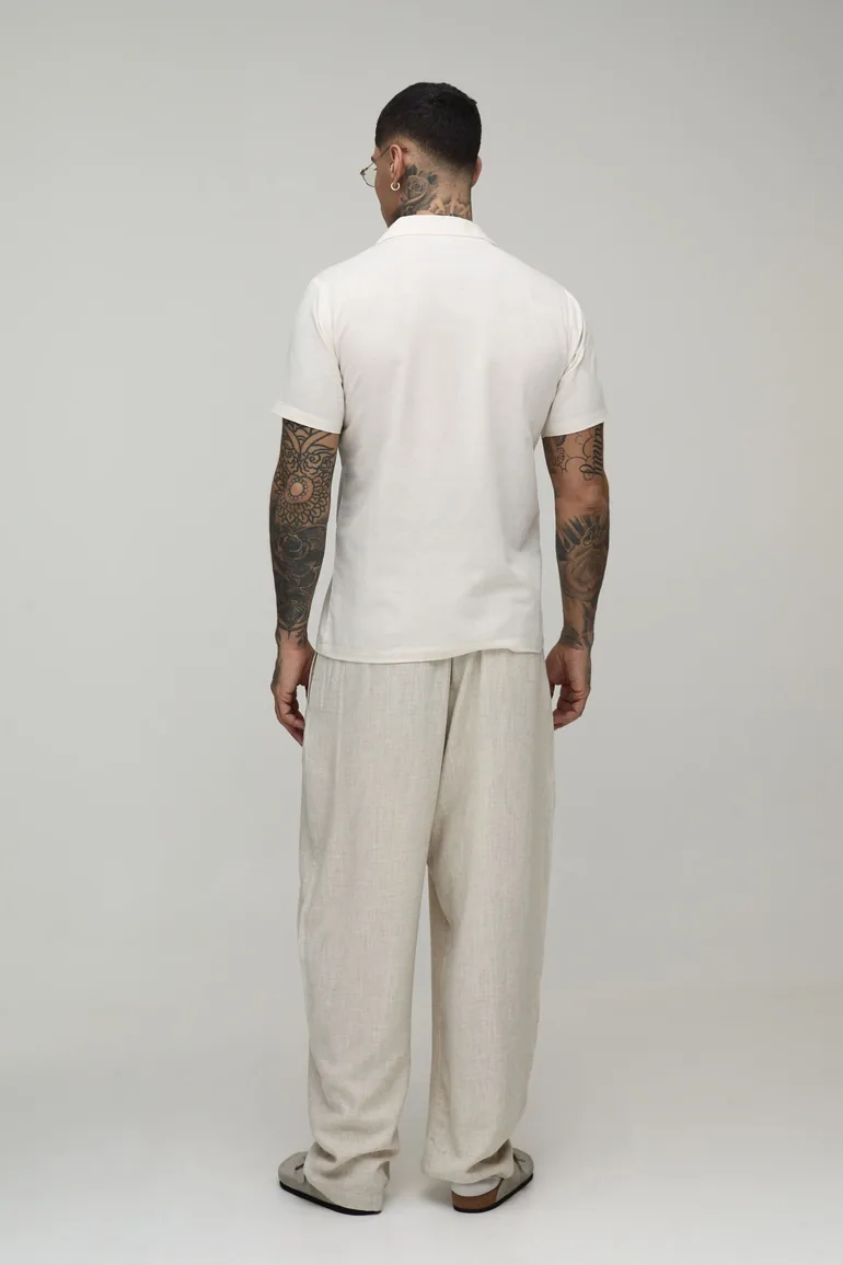 Tall Linen Blend Slim Revere Polo - natural - 1