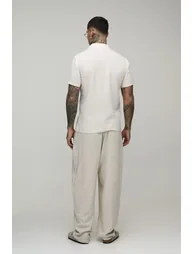 Tall Linen Blend Slim Revere Polo - natural - 1