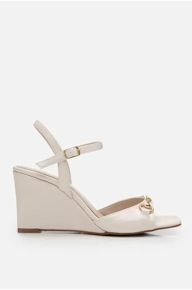 Women's Beige Buckle Wedge Heeled Sandals