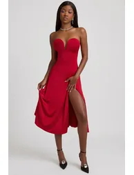 Slinky Jersey Strapless A-Line Midaxi Dress in True Red - 5