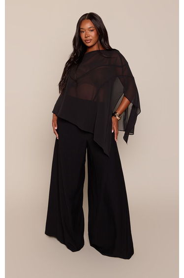 Plus Black Chiffon Cape Top