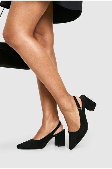 Wide Fit Low Block Slingback Court Shoes - black