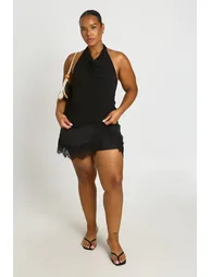Plus Twist Cowl Neck Top - black - 2