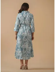 Sky Blue Crepe Paisley Printed Ethnic Midi Dress - 4