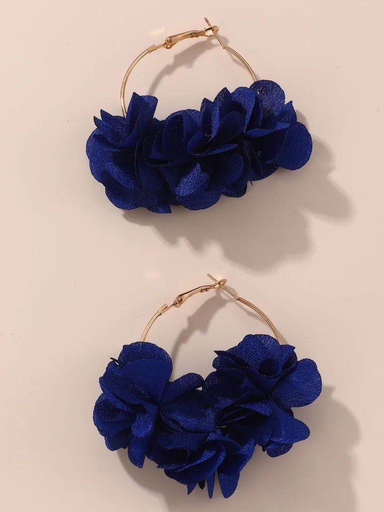Blue Floral Decor Hoop Earrings - 2
