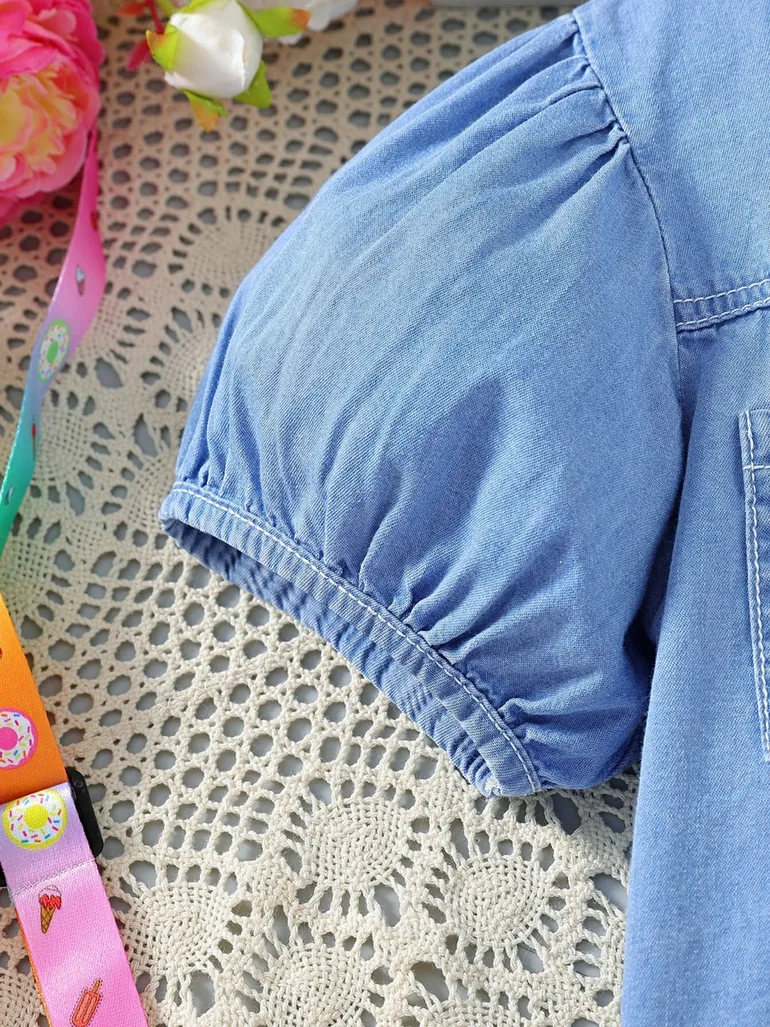 Girls Floral Strappy Dress and Denim Jacket Set - 3