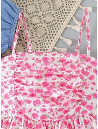 Girls Floral Strappy Dress and Denim Jacket Set - 4