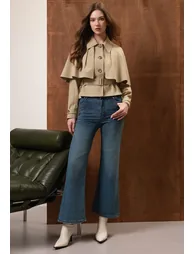 Collared Capelet Belted Cotton Trench Jacket in Sand for Daily Commute & City Strolls