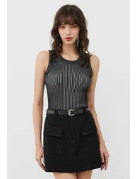 Flap Pocket Denim Mini Skirt with Belt in Black - 1