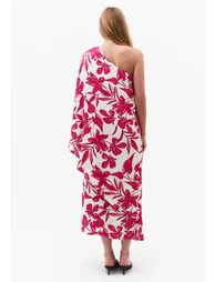 Asymmetric One Shoulder Long Dress - FLOWER COMB - 3