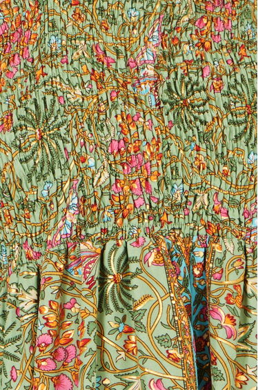 Yumi Green Foil Palm Print Ruched Maxi Dress With Border Detail product thumbnail 2