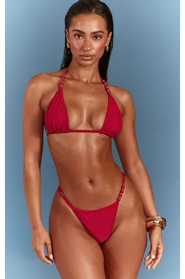 Red Beaded Tanga Bikini Bottom