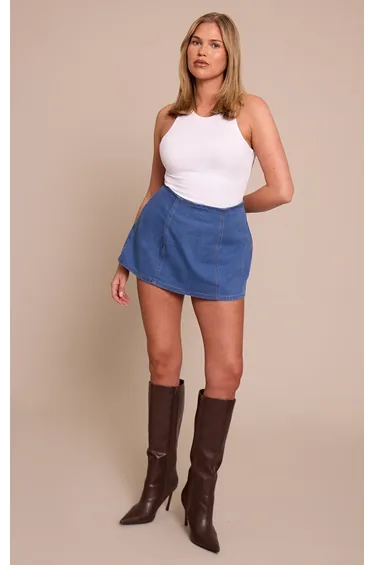 Shape Dark Blue Stretch Denim A Line Skort