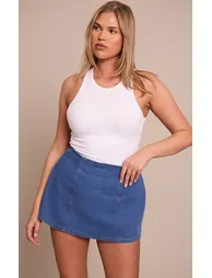 Shape Dark Blue Stretch Denim A Line Skort - 1