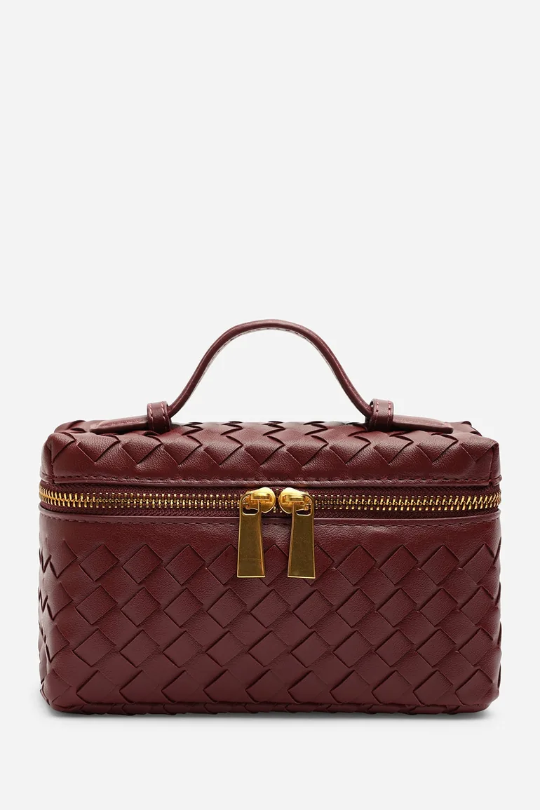 False Woven Box Grab Bag With Zip Detail In Burgundy - 2