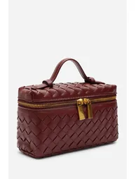 False Woven Box Grab Bag With Zip Detail In Burgundy