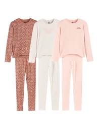 Pack of 3 Pyjamas in Cotton Jersey, Slogan/Leopard Print