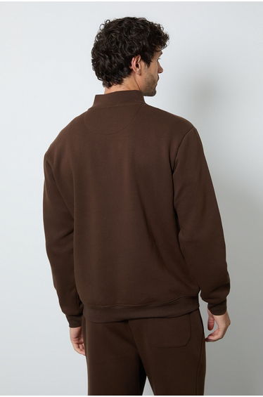Brown Half Zip Jersey Sweatshirt product thumbnail 3