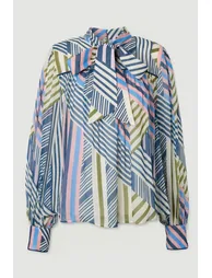 Geo Printed Viscose Georgette Printed Pussybow Woven Blouse - 3