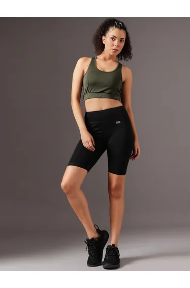 Black Solid High-Rise Cycling Shorts