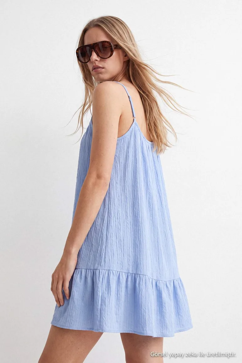 Blue Pool Collar Shift/Straight Cut Short / Mini Woven Dress - 3