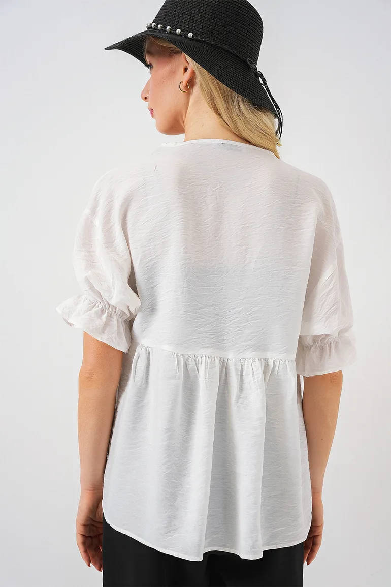 BDART Textured V-Neck Blouse with Bow - 5