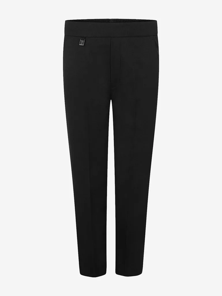Zeco Boys School Elastic Back Pull-Up Slim Fit Trousers in Black
