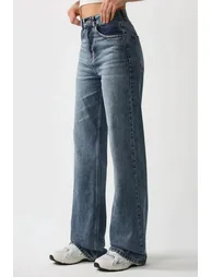 Normal Waist Straight Leg Denim Jeans - 1