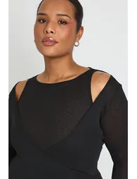 Plus 2 in 1 Layered Racer Neck Wrap Top - black - 3