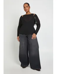 Plus 2 in 1 Layered Racer Neck Wrap Top - black - 2