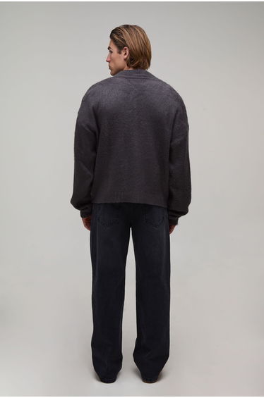 Relaxed Boxy Brushed Knitted Cardigan - charcoal product thumbnail 2