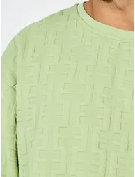 Oversized Jacquard Knit Dropped Shoulder Sweatshirt - 2