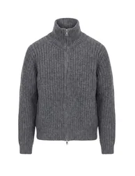 Wardrobe Essentials Anthracite Double-Sided Zippered Soft Textured Knitwear Cardigan - 1