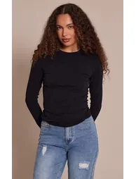 Tall Black Soft Cotton Crew Neck Longline Long Sleeve Top - 5