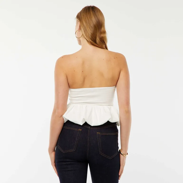 Plain puffball-effect bustier WHITE - 2