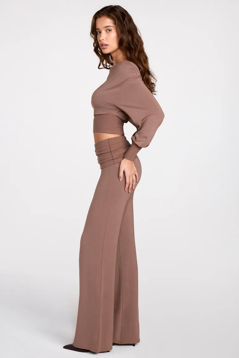 Modal Low-Rise Straight-Leg Trousers in Mocha - 4