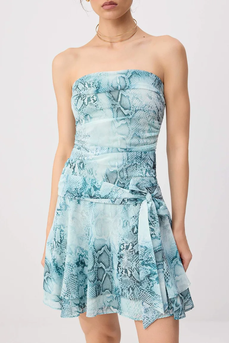 Blue-Multicolor Animal Short / Mini Woven Dress - 2