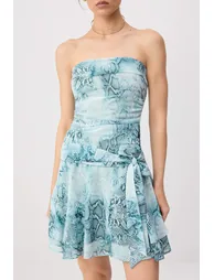 Blue-Multicolor Animal Short / Mini Woven Dress - 2