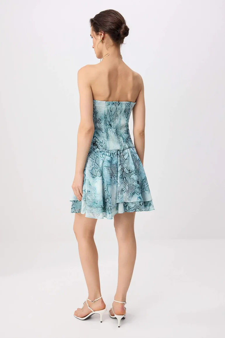 Blue-Multicolor Animal Short / Mini Woven Dress - 3