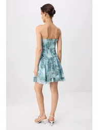 Blue-Multicolor Animal Short / Mini Woven Dress - 3