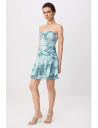 Blue-Multicolor Animal Short / Mini Woven Dress