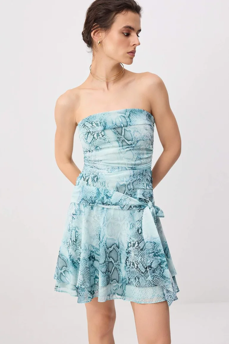Blue-Multicolor Animal Short / Mini Woven Dress - 1