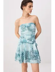 Blue-Multicolor Animal Short / Mini Woven Dress - 1